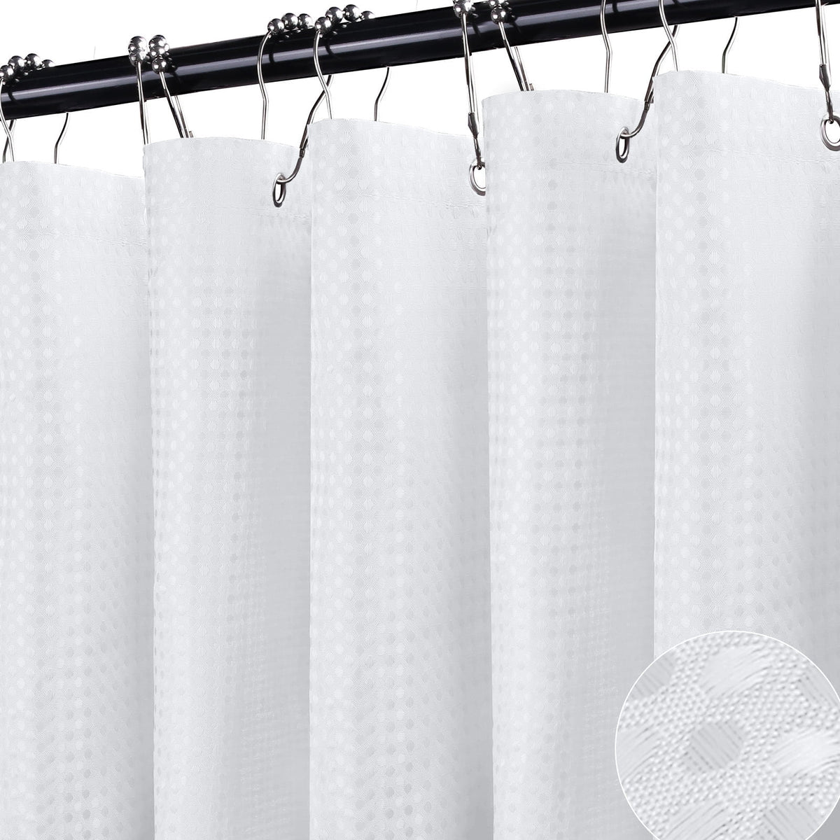 NEWEEN Waffle Textured Shower Curtain with Metal Shower Curtain Hooks, 72"x72" Luxury Heavy Duty Soft Fabric Shower Curtain, Gray