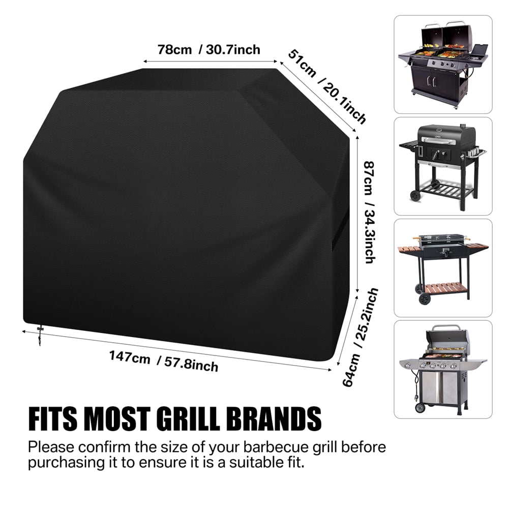 NEWEEN Grill Cover 58 inch BBQ Gas Grill Cover for Outdoor Grill, Waterproof, Anti-UV, Rip-Proof, Fade Resistant Material, Barbecue Cover with Storage Bag & Adjustable Hem Drawstring, Black