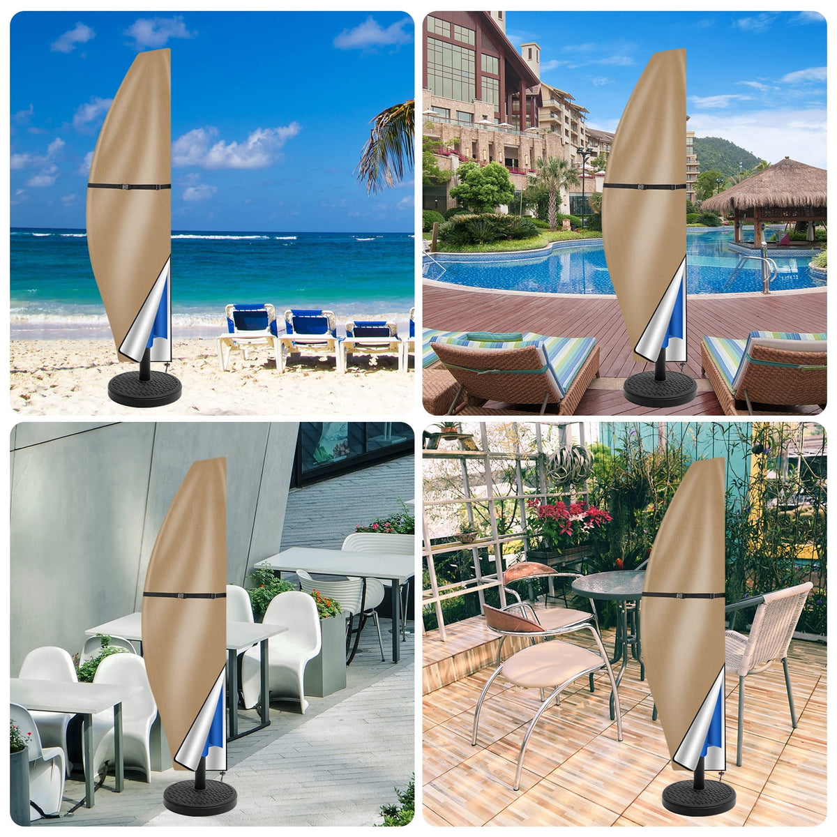 Patio Umbrella Cover 9'-13' Fits Cantilever Offset Umbrella Outdoor Umbrella Covers 420D with Telescopic Rod Water Resistant Parasol Cover Tan