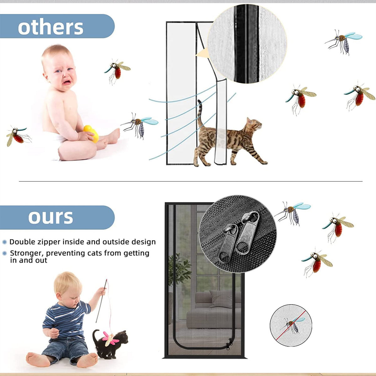 NEWEEN Cat Screen Door Fits Door Size 30"x 80" Thickened Heavy Duty Pets Resistant Mesh Screen Door for Living Room,Kitchen,Bedroom,Cat Proof Screen with Zipper Closure