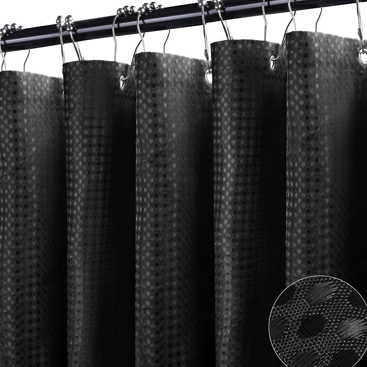 NEWEEN Waffle Textured Shower Curtain with Metal Shower Curtain Hooks, 72"x72" Luxury Heavy Duty Soft Fabric Shower Curtain, Gray