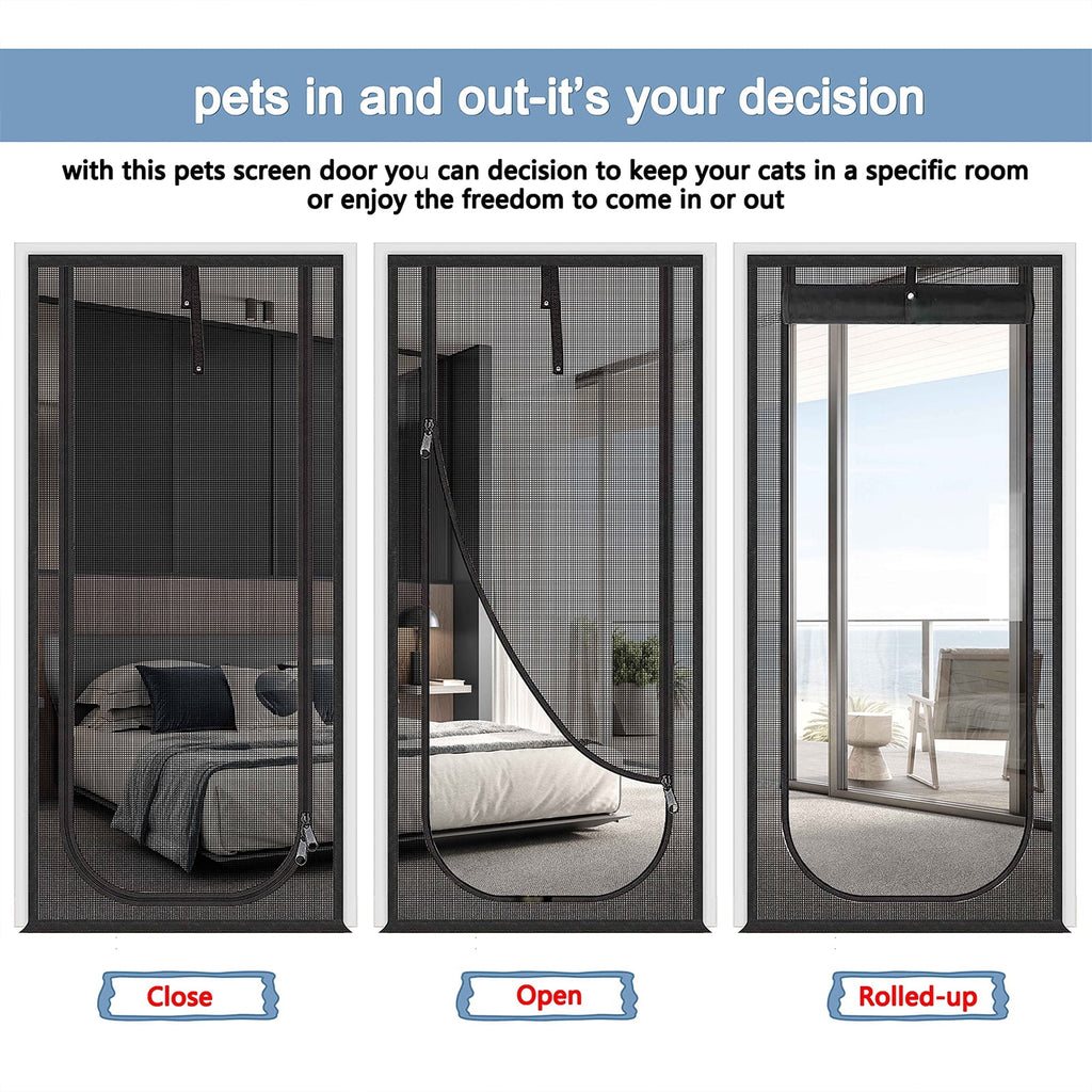 NEWEEN Cat Screen Door Fits Door Size 30"x 80" Thickened Heavy Duty Pets Resistant Mesh Screen Door for Living Room,Kitchen,Bedroom,Cat Proof Screen with Zipper Closure