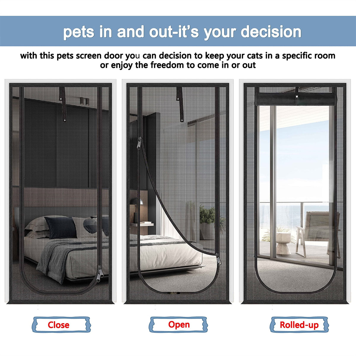 NEWEEN Cat Screen Door Fits Door Size 30"x 80" Thickened Heavy Duty Pets Resistant Mesh Screen Door for Living Room,Kitchen,Bedroom,Cat Proof Screen with Zipper Closure