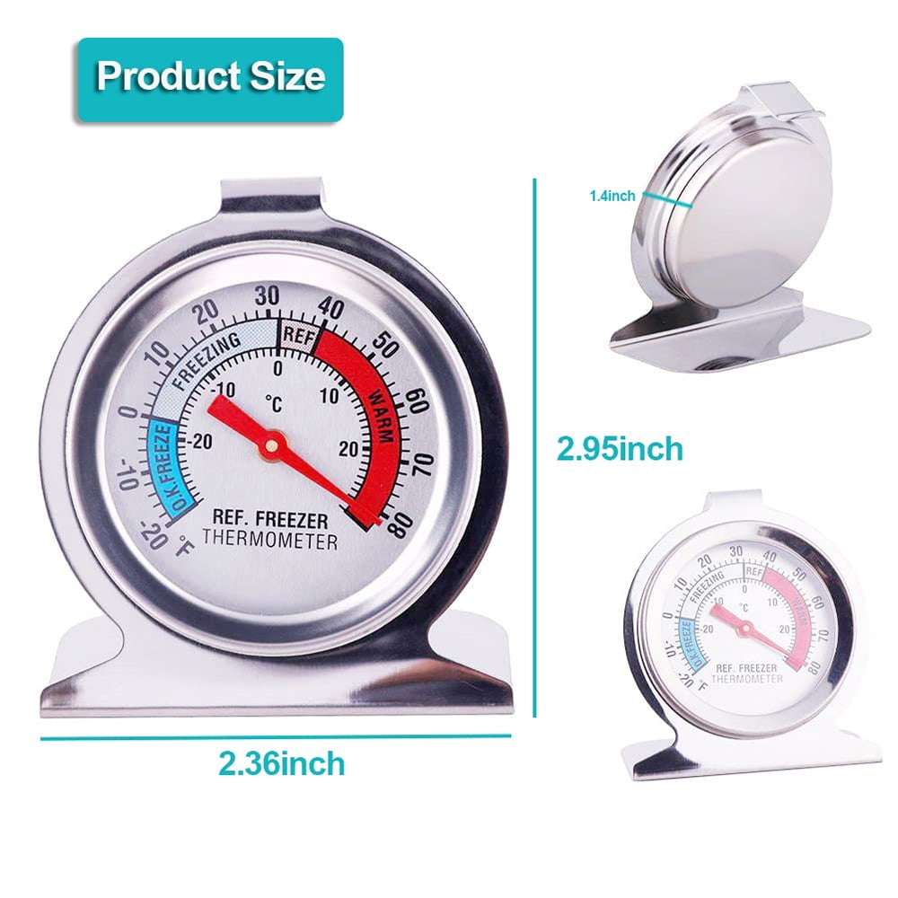 2 Pack Refrigerator Thermometer -30~30C/-20~80F, Classic Fridge Thermometer Large Dial with Red Indicator Thermometer for Freezer Refrigerator Cooler