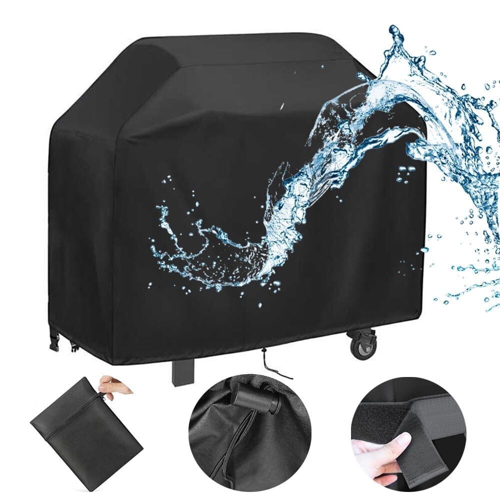 NEWEEN Grill Cover 58 inch BBQ Gas Grill Cover for Outdoor Grill, Waterproof, Anti-UV, Rip-Proof, Fade Resistant Material, Barbecue Cover with Storage Bag & Adjustable Hem Drawstring, Black
