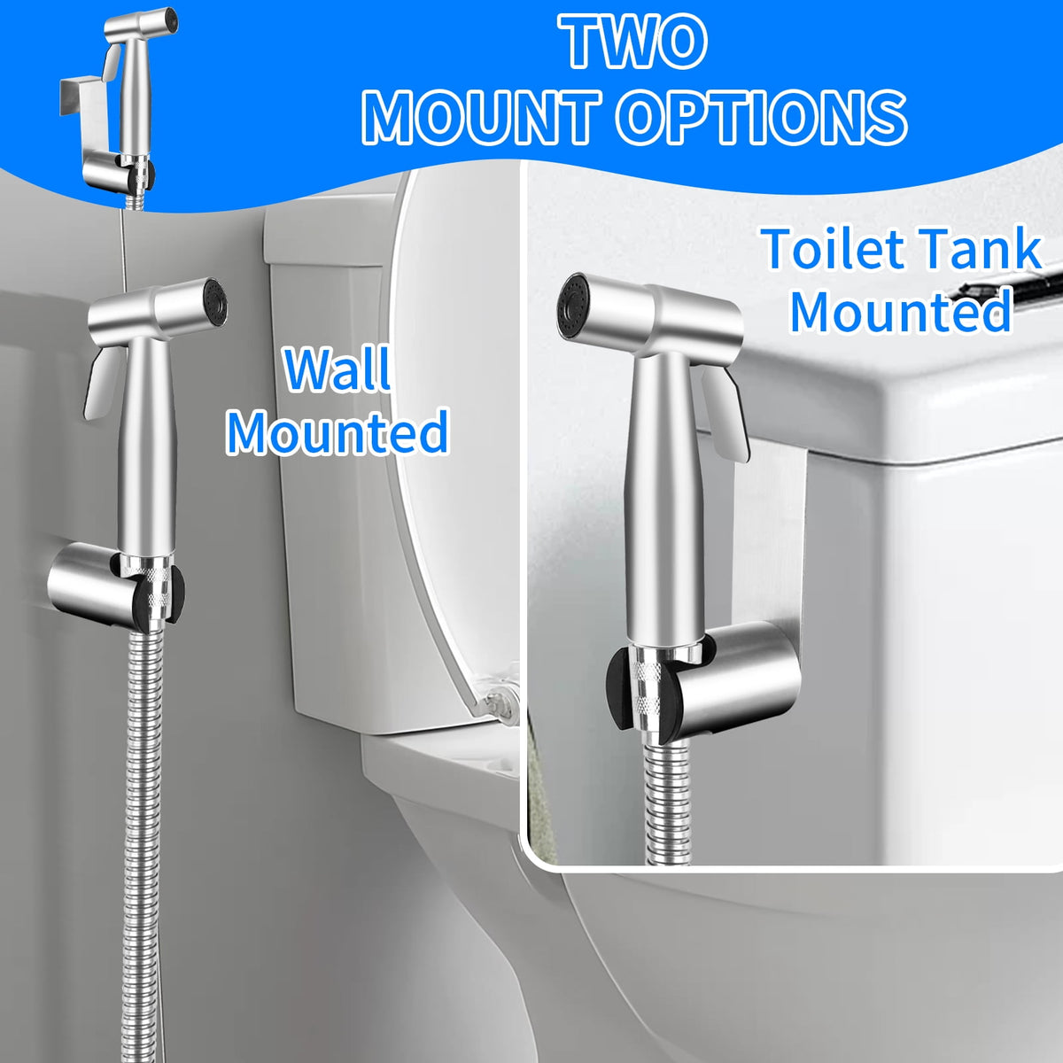 NEWEEN Handheld Bidet Sprayer for Toilet, Brushed Nickel Bidet Attachment for Toilet Adjustable Water Pressure Control with Bidet Hose for Feminine Wash Baby Diaper Cloth