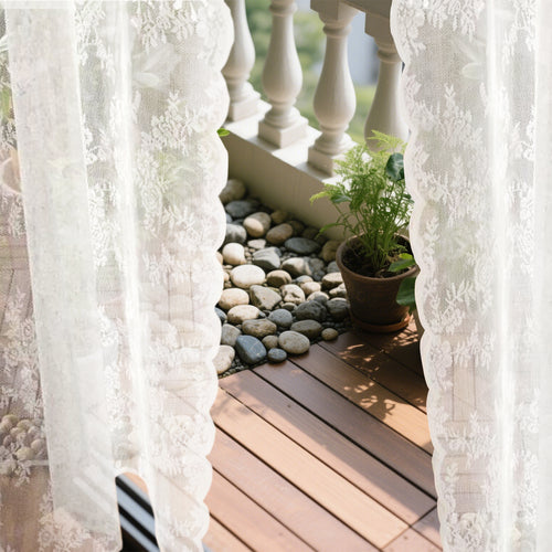 2 Panels Lace Curtains 39" x 79" - Rustic Floral Branch Leaf Pattern Lace Panel Curtains for Bedroom, Privacy Vintage Sheer Lace Curtains for Windows, White
