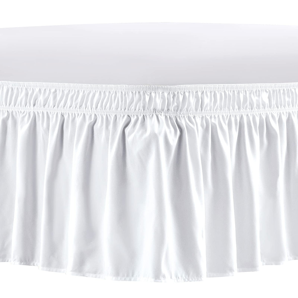 NEWEEN Wrap Around Bed Skirts for Queen Beds 15 Inches Drop, White Elastic Dust Ruffles Easy Fit Wrinkle & Fade Resistant Silky Luxurious Fabric Solid Machine Washable