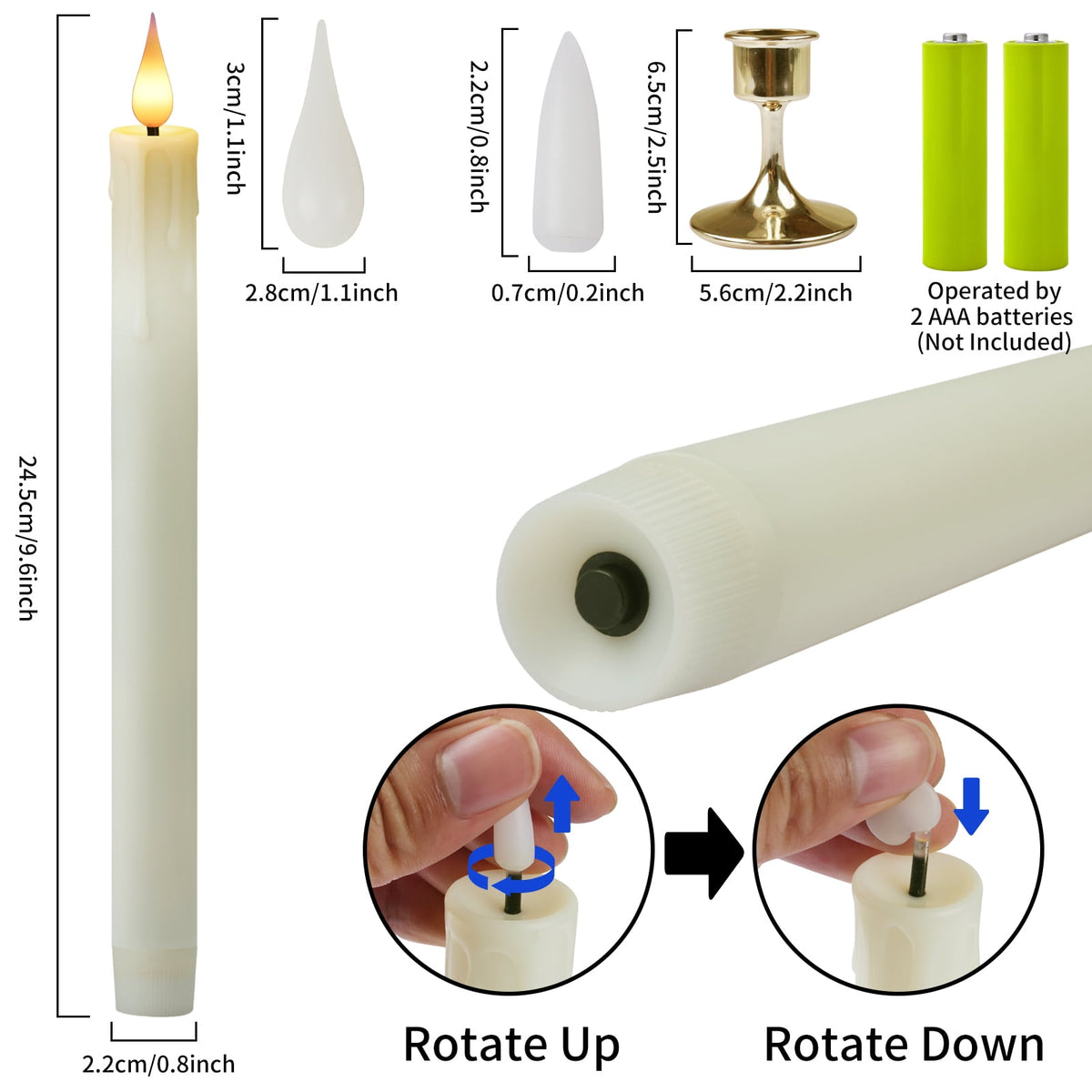 NEWEEN Flameless Taper Candles Flickering with Remote Timer, Battery Operated Led Warm 3D Wick Light Window Ivory Fake Candlesticks Real Wax Pack of 6, Christmas Home Wedding Decor(0.8X9.6Inch)