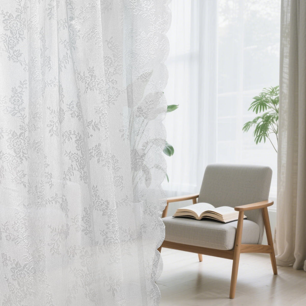 NEWEEN Sheer Lace Curtains Vintage Floral for Living Room Sets Rod Pocket,40"Wx78"L,2 Panels,White