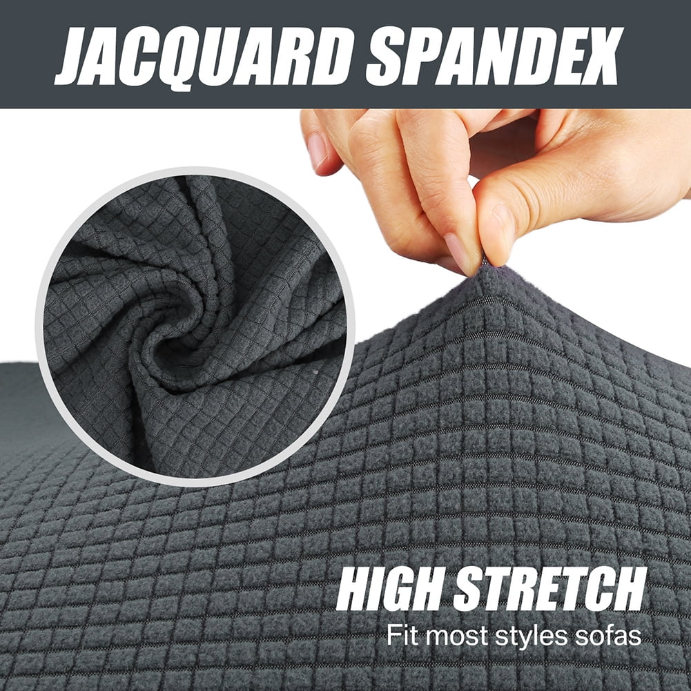 Stretch Sofa Slipcover 1-Piece Sofa Cover Furniture Protector Couch Soft with Elastic Bottom for Kids, Polyester Spandex Jacquard Fabric Small Checks with 1 Pillowcase(2 Seater, Dark Gray)