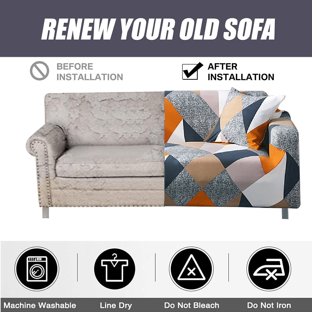NEWEEN Sofa Cover High Stretch Elastic Fabric 1 2 3 Seater Sofa Slipcover Chair Loveseat Couch Cover Polyester Spandex Furniture Protector Cover with 1 Pillowcase (3 Seater, Checkerboard)