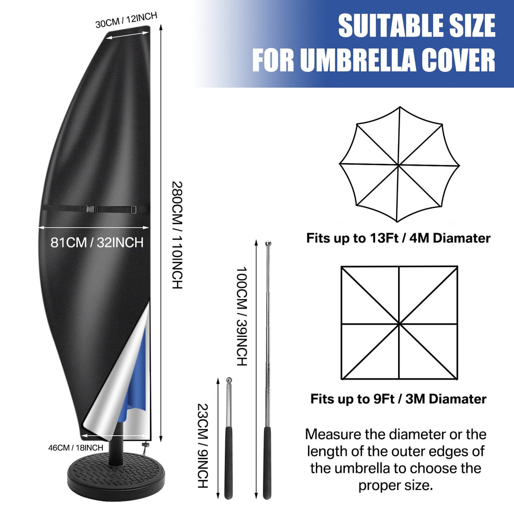 Patio Umbrella Cover 9'-13' Fits Cantilever Offset Umbrella Outdoor Umbrella Covers 420D with Telescopic Rod Water Resistant Parasol Cover Tan