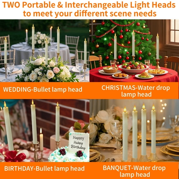 NEWEEN Flameless Taper Candles Flickering with Remote Timer, Battery Operated Led Warm 3D Wick Light Window Ivory Fake Candlesticks Real Wax Pack of 6, Christmas Home Wedding Decor(0.8X9.6Inch)