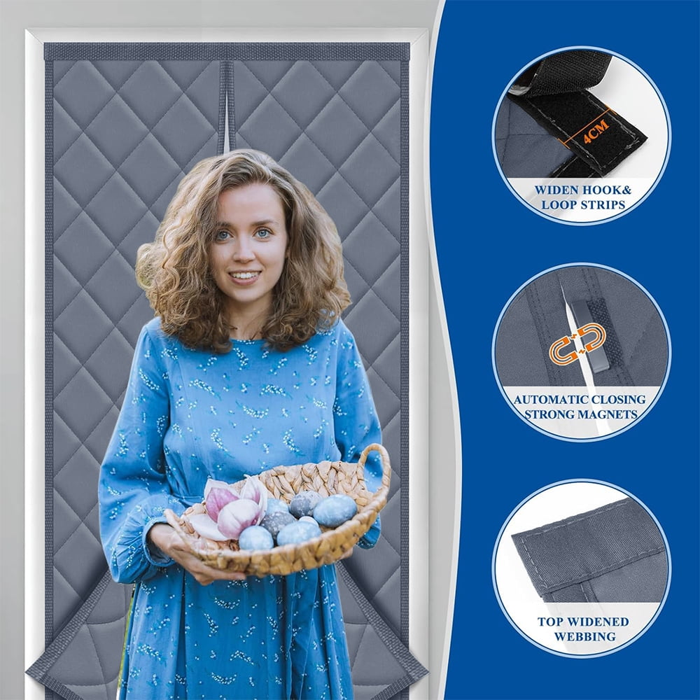 NEWEEN Magnetic Thermal Insulated Door Curtain 38" x 82" Oxford Cloth Filled with Thicken Cotton Insulation Cover Blanket for Winter/French/Patio/Sliding Glass Doors, Brown