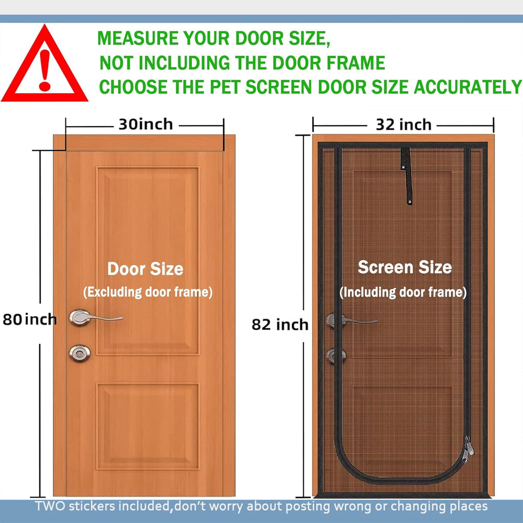 NEWEEN Cat Screen Door Fits Door Size 30"x 80" Thickened Heavy Duty Pets Resistant Mesh Screen Door for Living Room,Kitchen,Bedroom,Cat Proof Screen with Zipper Closure