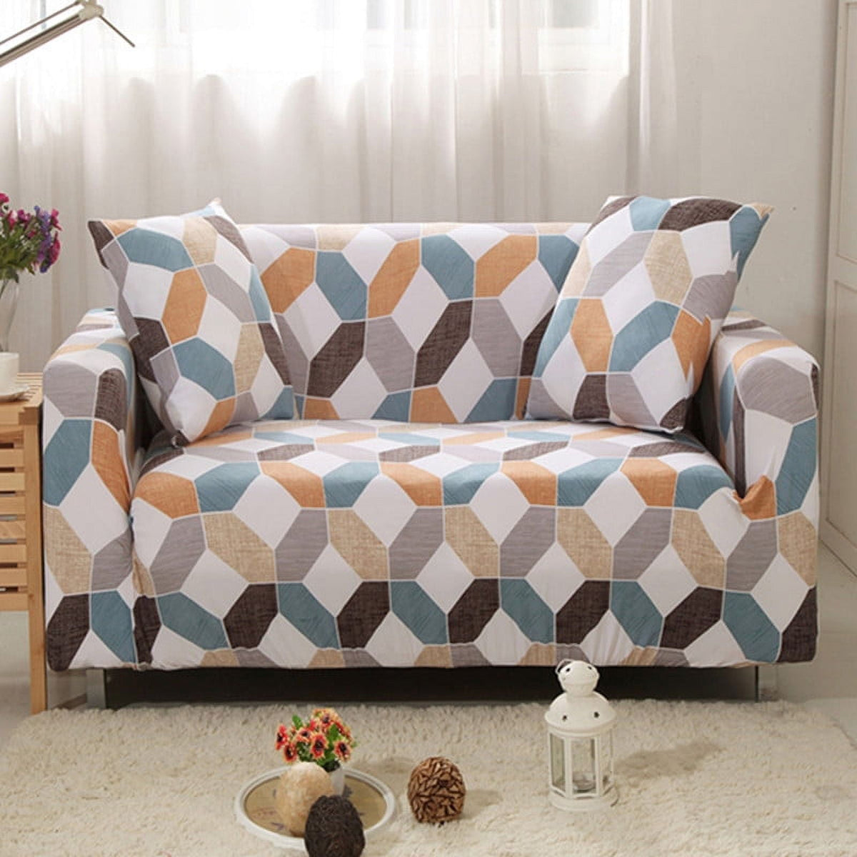 1 2 3 4 Seater Printed Sofa Cover Couch Slipcover, Elastic Stretch Armchair / Loveseat / Couch Sectional Sofa Slipcover Furniture with 1 Pillowcase Protector Dog Pet