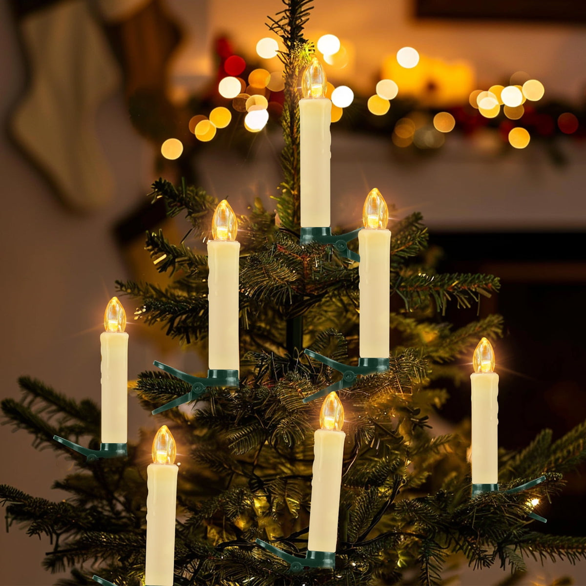 NEWEEN Flameless Clip-on Christmas Tree Candles, Dimmable, Flickering/Steady, Battery Operated, Remote Control, 4.7”, Set of 10