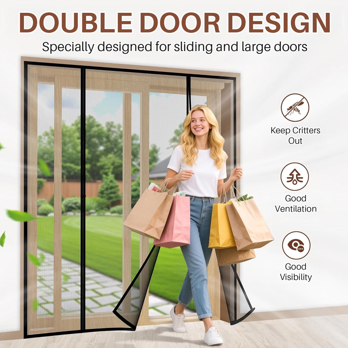 Magnetic Screen Door for Sliding Doors 72"x80", Screen Size 74"x81", Double-Sided Opening Screen Reinforced Mesh with Strong Magnets for French Front/Back Patio Doors