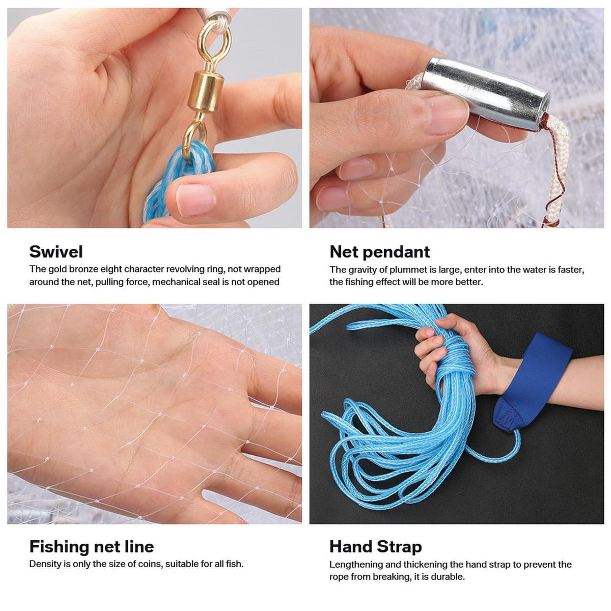 NEWEEN Cast Net 3/8" Mesh Hand Cast Fishing Net Saltwater Bait Casting Net 4/6/8FT Radius Size