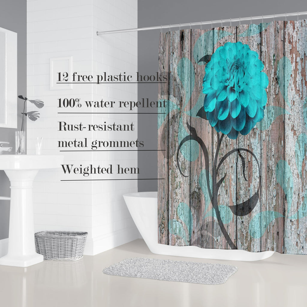 4 Pcs Bathroom Shower Curtain Set Blue Rose Shower Curtain Bathroom Sets Valentine's Day Shower Curtain Sets with Rugs(Bath Mat,U Shape and Toilet Lid Cover Mat) and 12 Hooks