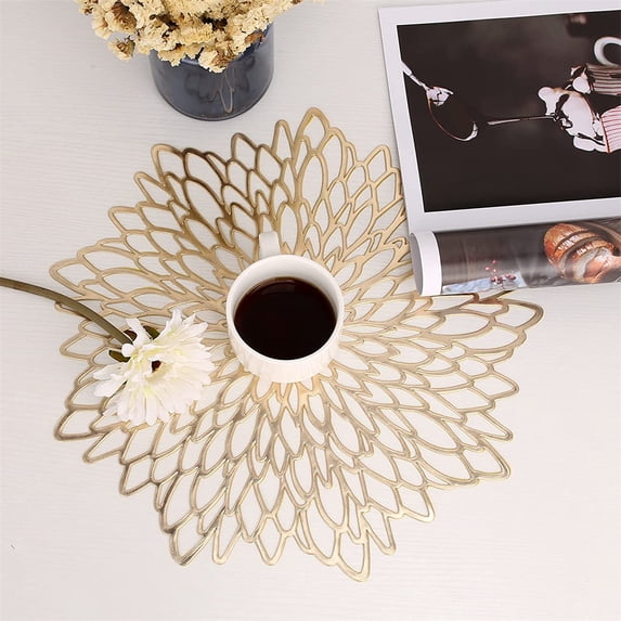 Vinyl Placemats  Non-Slip Washable Heat Resistant Round PVC Table Mats for Morden Kitchen Dining Table Wedding,Gold