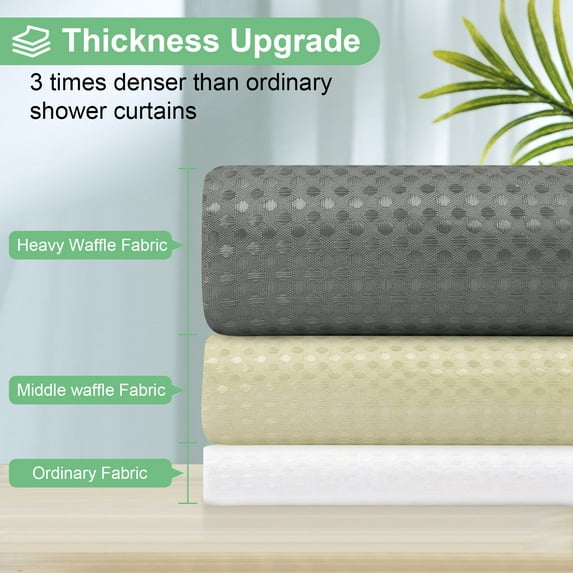 NEWEEN Waffle Textured Shower Curtain with Metal Shower Curtain Hooks, 72"x72" Luxury Heavy Duty Soft Fabric Shower Curtain, Gray