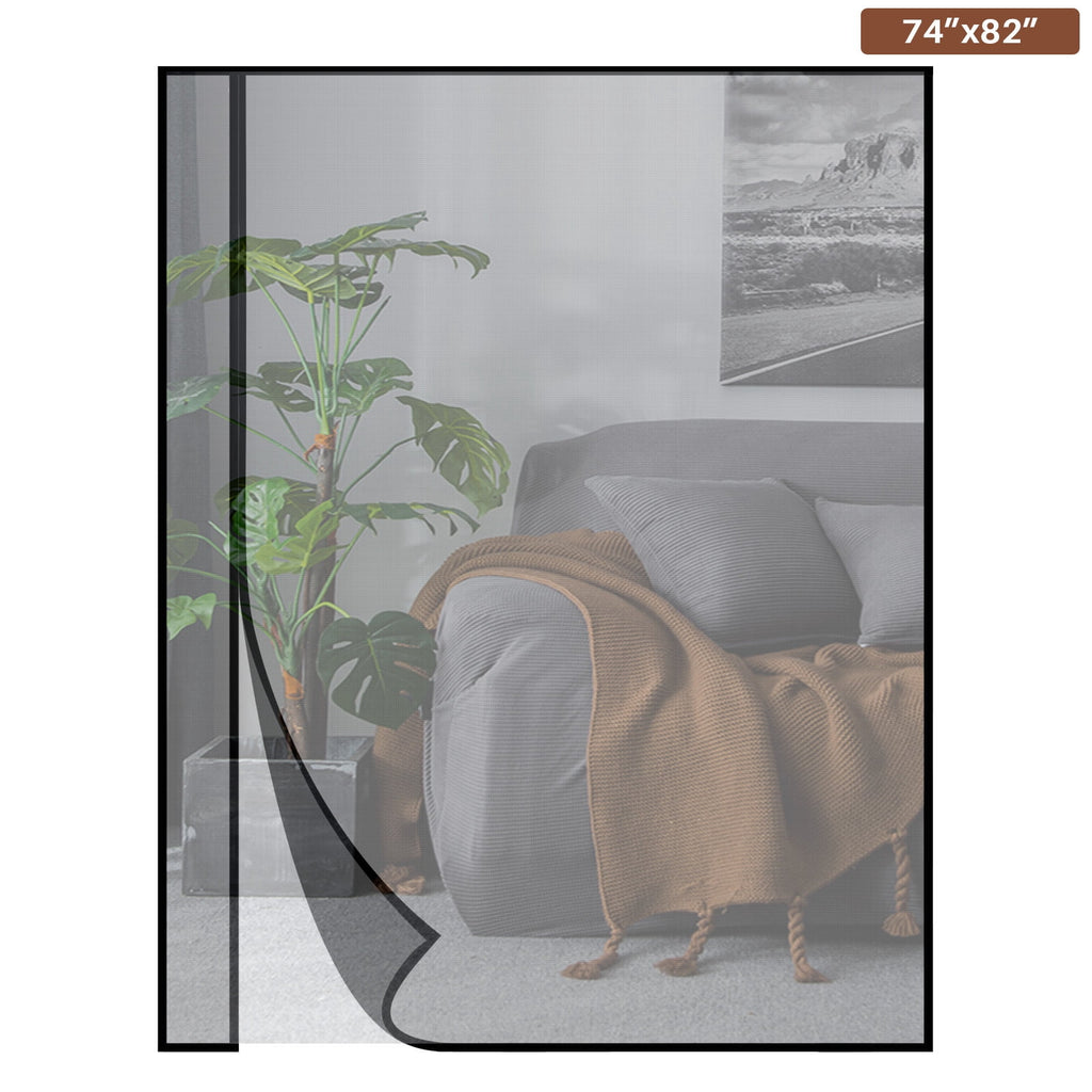 Reversible Left/Right Opening Magnetic Screen Door Fits Door Size 72"x80", Screen Size 74"x82", Removable Upgraded Polyester Screen Mesh with Strong Magnets for Front/Back Patio Door, Black