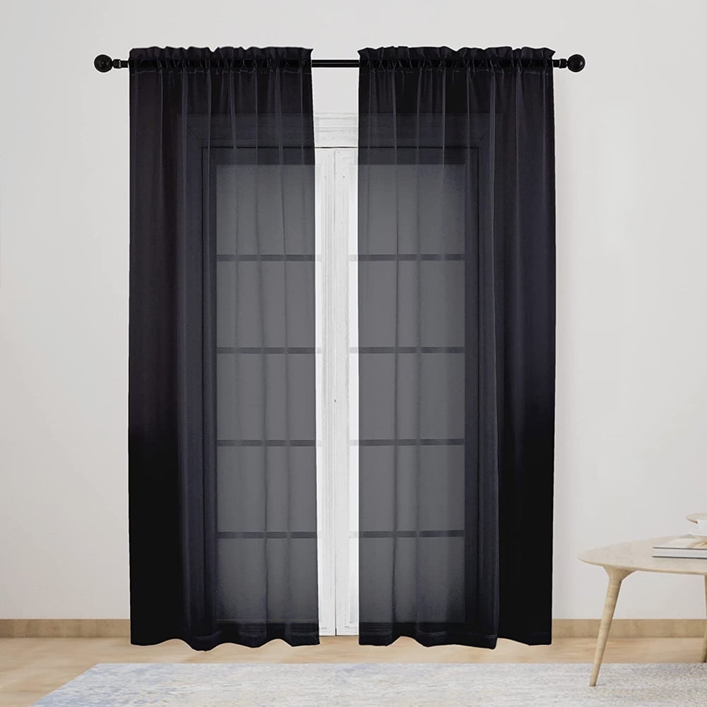 NEWEEN Sheer Curtains 84 inch Length 2 Panels Set White Curtains Clear Curtains Basic Rod Pocket Panel for Bedroom Living Room Yard Kitchen(55" X 84", White)