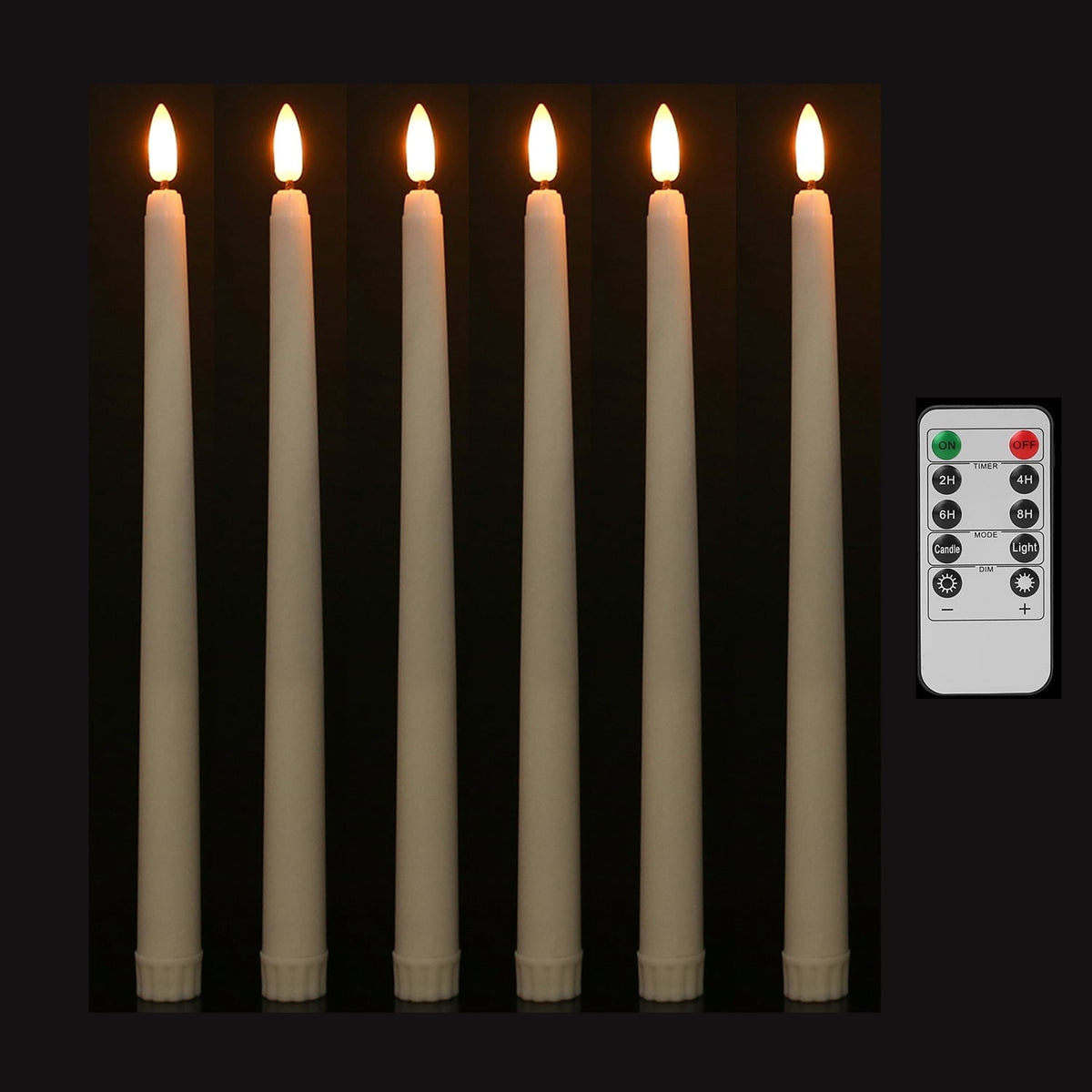 NEWEEN Flameless Taper Candles Flickering with Remote Timer, Battery Operated Led Warm 3D Wick Light Window Ivory Fake Candlesticks Real Wax Pack of 6, Christmas Home Wedding Decor(0.8X9.6Inch)