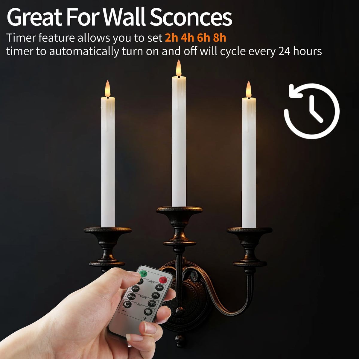 Rechargeable Flameless Taper Candles with Replace Lamp Head, 6 Pcs Real Wax LED Taper Candles Flickering with Remote&Timer, 3D Flame Battery Candlesticks for Home Wedding Christmas Decor (White)