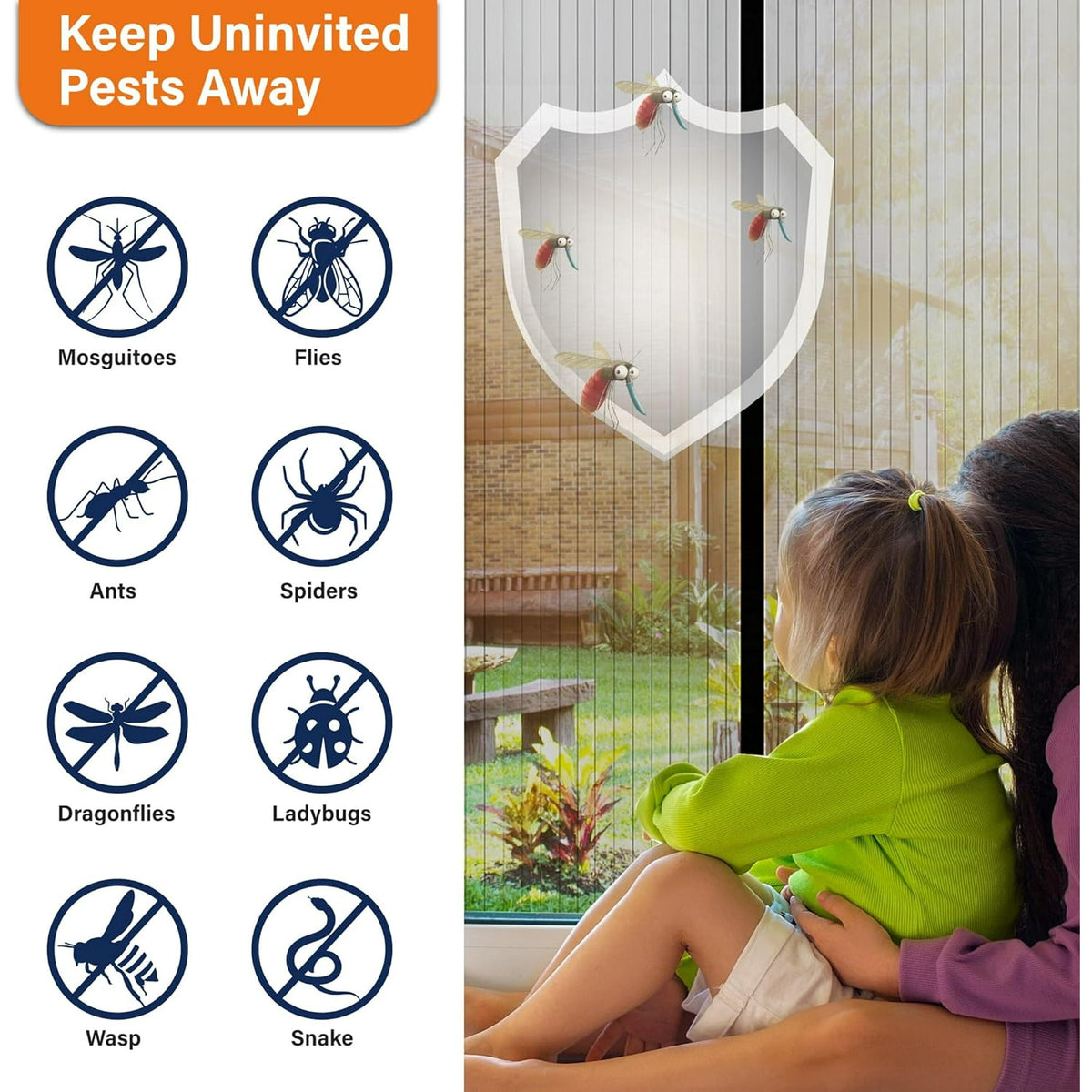 NEWEEN Magnetic Screen Door - The Original Self-Closing, Pet Friendly Walk Through Door Screen Magnetic Closure (38 x 82 inch) - Retractable Screen Door Mesh Keeps Bugs Out - Magnet Screen Door