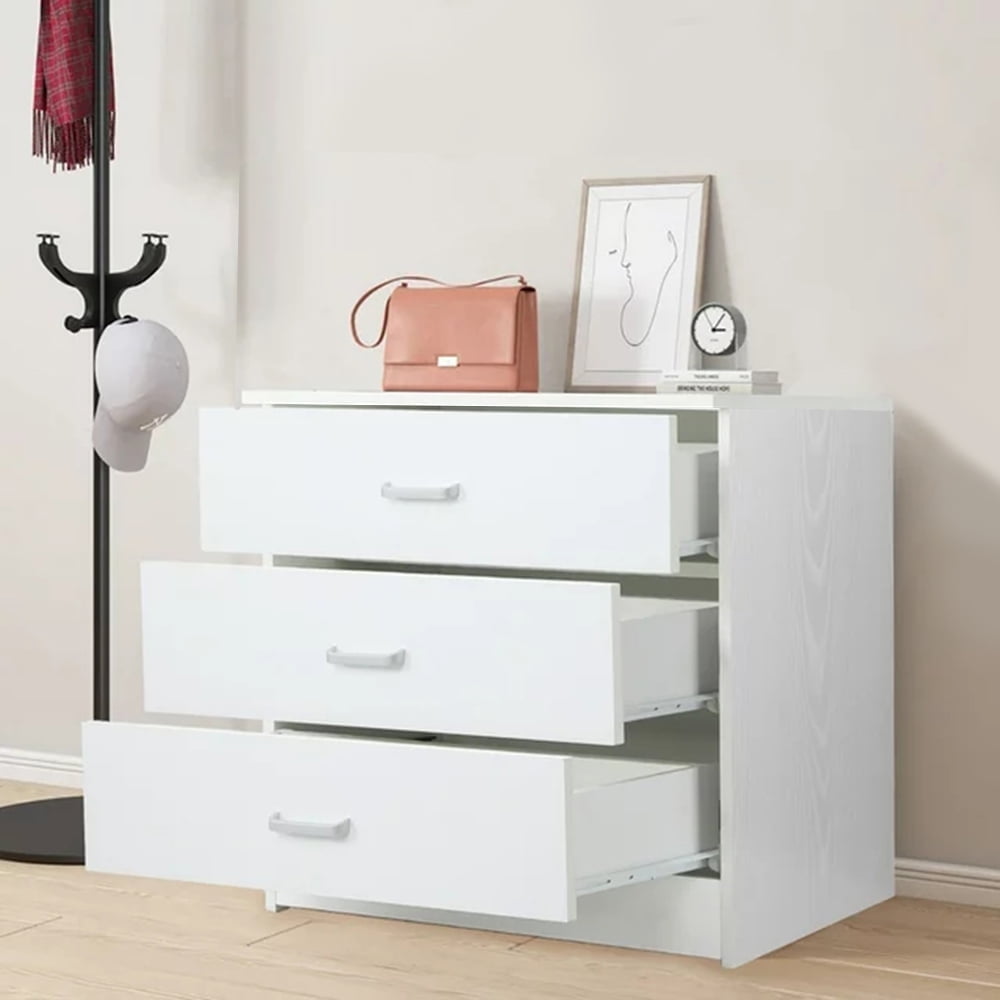 NEWEEN White 4 Drawer Dresser, Chest of Drawers for Bedroom, Modern Storage Cabinet Dresser Organizer Unit with Handle for Living Room, Closet, Hallway