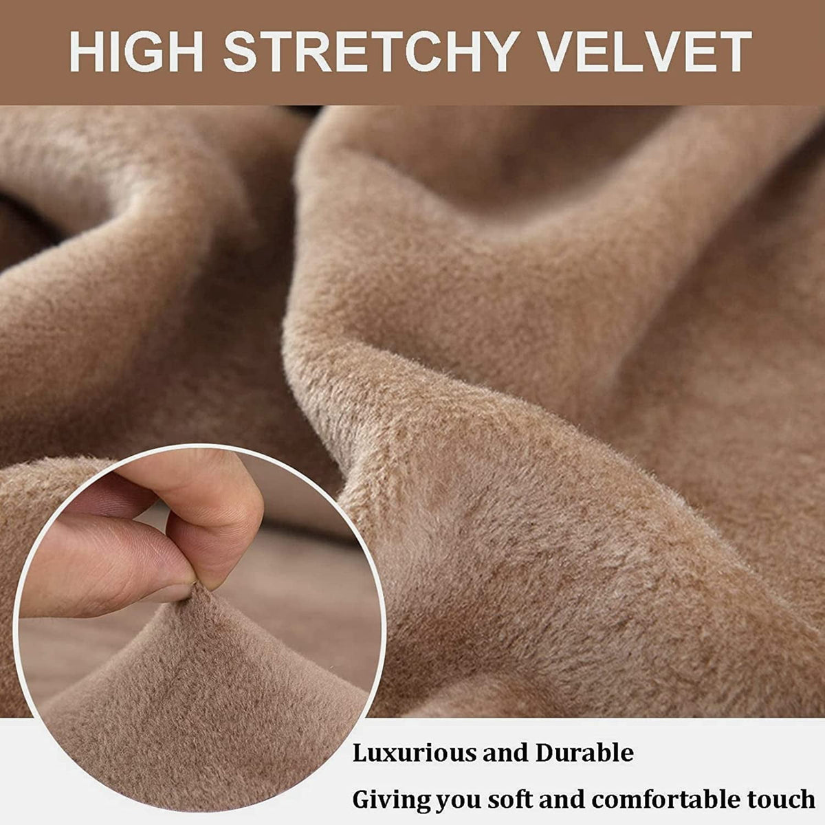 Thick Velvet Sofa Covers 1/2/3/4 Seater Pure Color Sofa Protector Stretch Non Slip Couch Cover Easy Fit Elastic Fabric Stretch Couch Slipcover(Brown, 1-Seater Sofa)