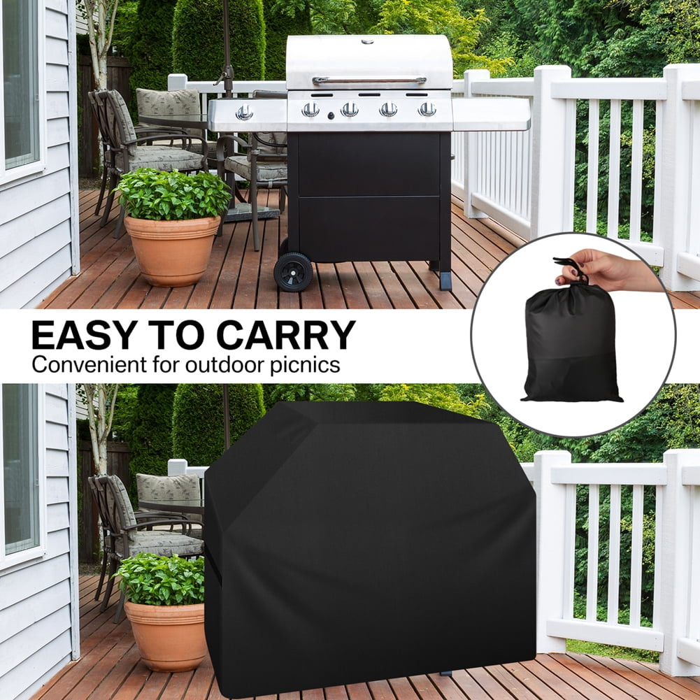 NEWEEN Grill Cover 58 inch BBQ Gas Grill Cover for Outdoor Grill, Waterproof, Anti-UV, Rip-Proof, Fade Resistant Material, Barbecue Cover with Storage Bag & Adjustable Hem Drawstring, Black