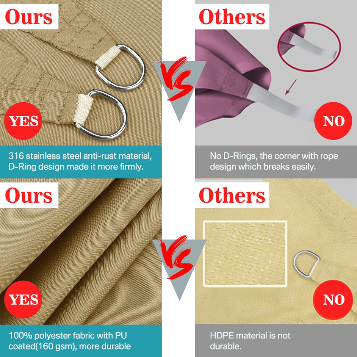 Sun Shade Sail Rectangle 6.5/10/12/13/16FT Waterproof Outdoor Garden Patio Party Sunscreen Awning Canopy 98% UV Block With Free Rope