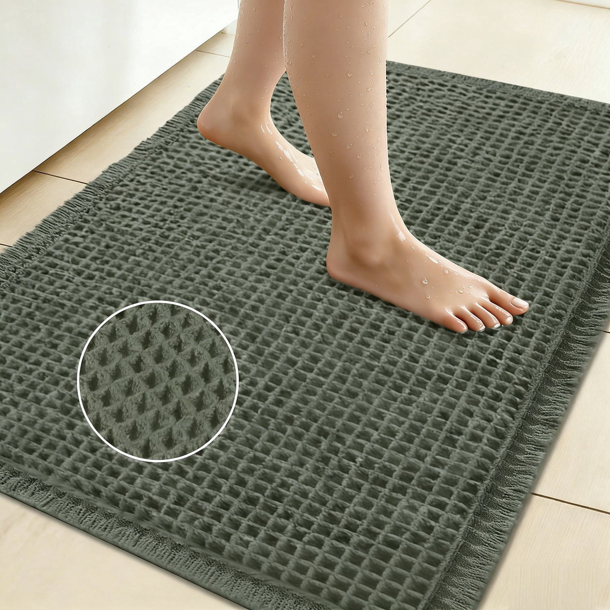 NEWEEN Waffle Bathroom Rugs Ultra-Soft Non-Slip Bath Mat Super Absorbent Quick Dry Bath Rugs for Bathroom Floor Machine Washable Bathroom Mats with Tassels Boho Bathroom Decor 18"x30" Brown