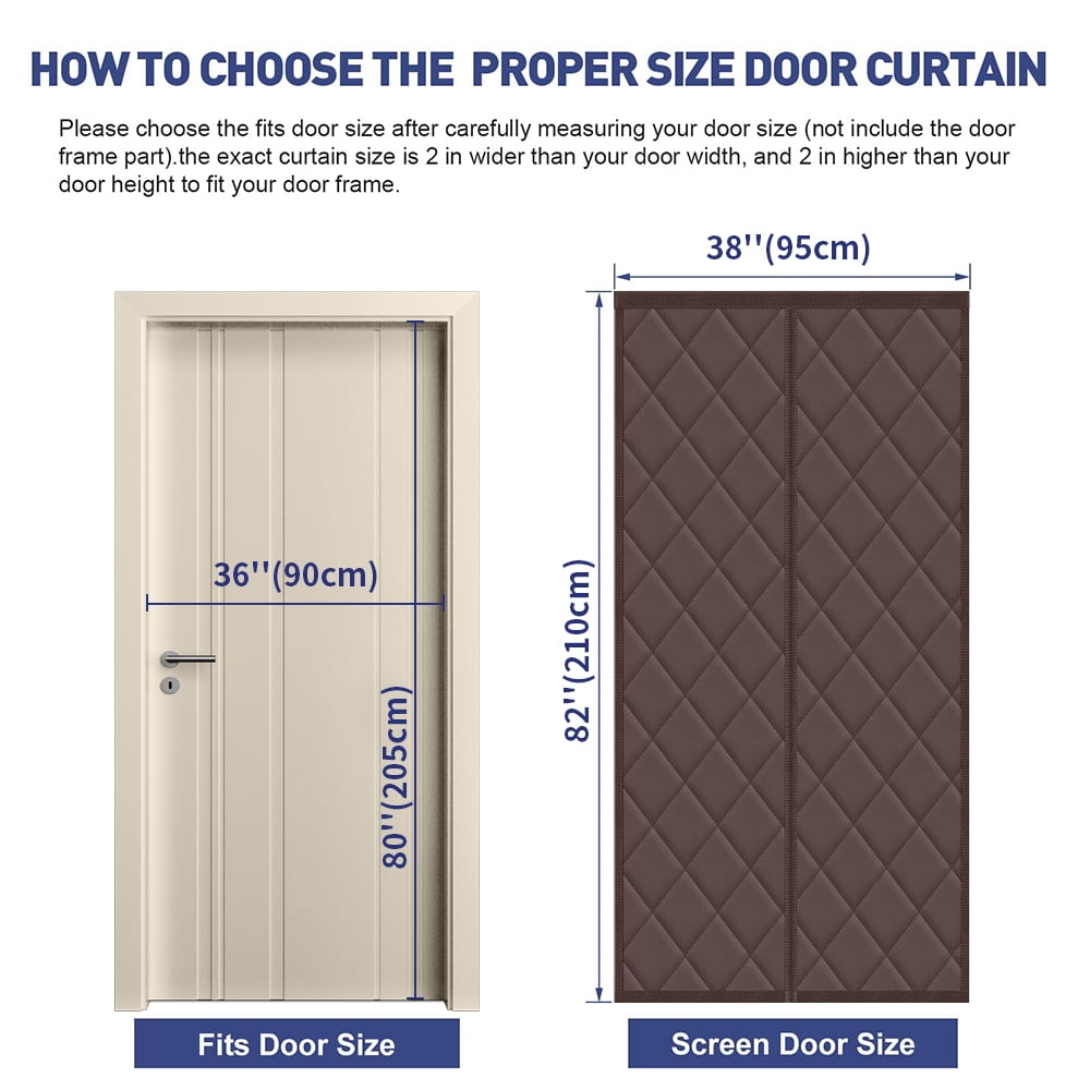 NEWEEN Magnetic Thermal Insulated Door Curtain 38" x 82" Oxford Cloth Filled with Thicken Cotton Insulation Cover Blanket for Winter/French/Patio/Sliding Glass Doors, Brown