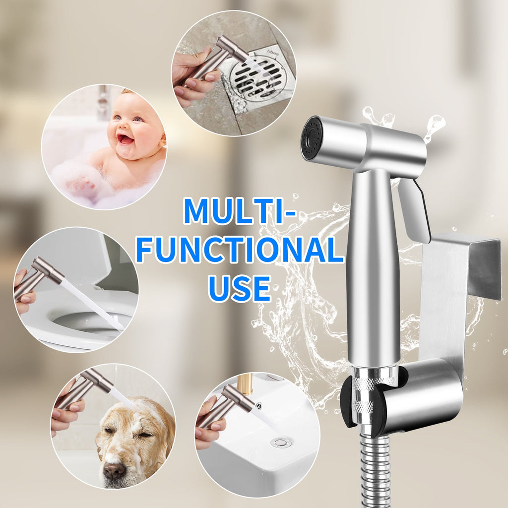 NEWEEN Handheld Bidet Sprayer for Toilet, Brushed Nickel Bidet Attachment for Toilet Adjustable Water Pressure Control with Bidet Hose for Feminine Wash Baby Diaper Cloth