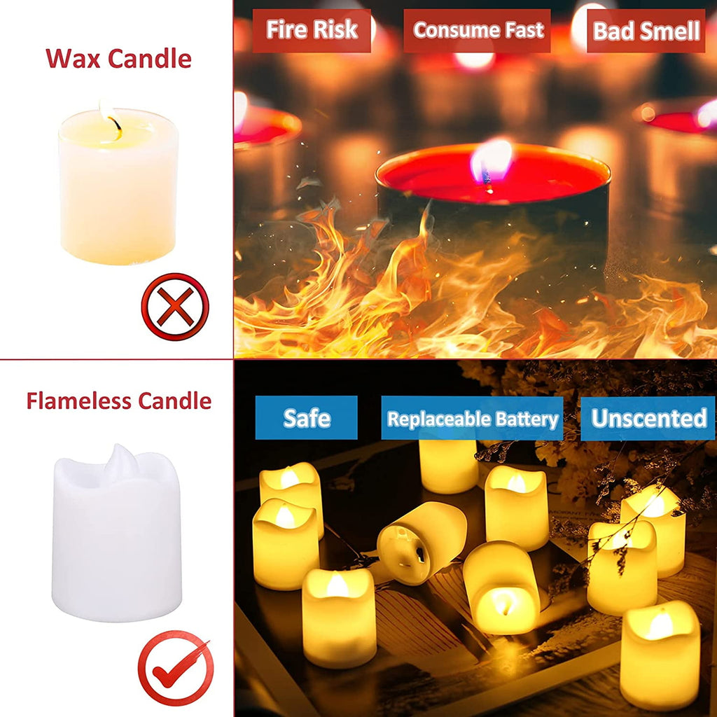 24PCS Flameless Votive Candles Electric Fake Candle Battery Operated LED Tea Lights in Warm White for Wedding, Table, Halloween,Christmas Decorations