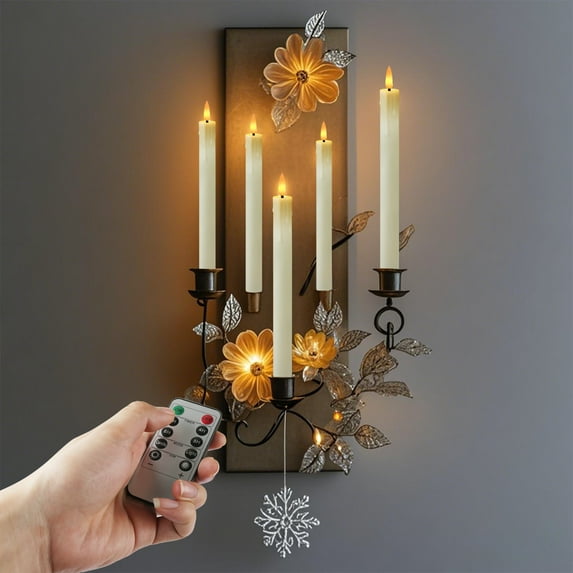 NEWEEN Flameless Taper Candles Flickering with Remote Timer, Battery Operated Led Warm 3D Wick Light Window Ivory Fake Candlesticks Real Wax Pack of 6, Christmas Home Wedding Decor(0.8X9.6Inch)