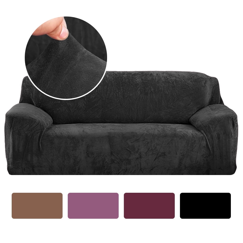 Thick Velvet Sofa Covers 1/2/3/4 Seater Pure Color Sofa Protector Stretch Non Slip Couch Cover Easy Fit Elastic Fabric Stretch Couch Slipcover(Brown, 1-Seater Sofa)