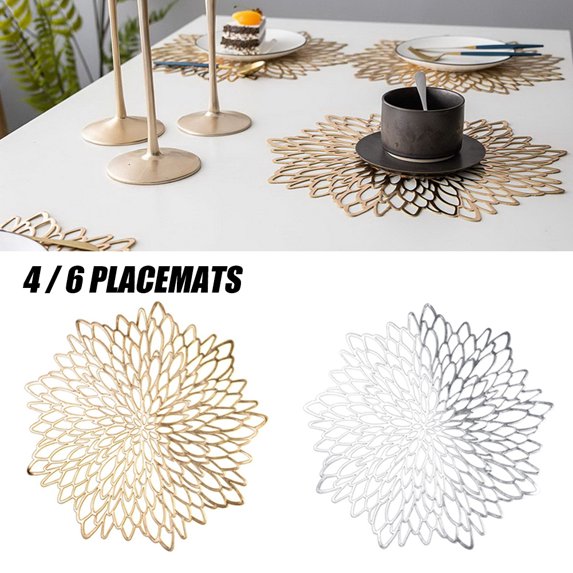 Vinyl Placemats  Non-Slip Washable Heat Resistant Round PVC Table Mats for Morden Kitchen Dining Table Wedding,Gold