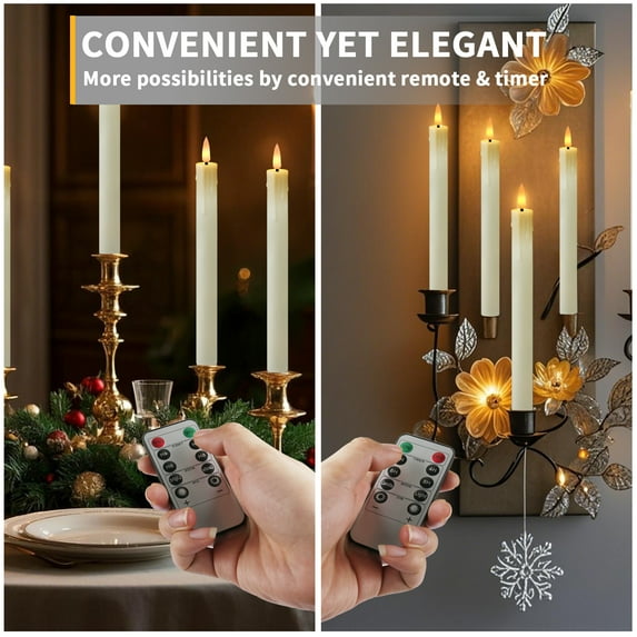 NEWEEN Flameless Taper Candles Flickering with Remote Timer, Battery Operated Led Warm 3D Wick Light Window Ivory Fake Candlesticks Real Wax Pack of 6, Christmas Home Wedding Decor(0.8X9.6Inch)