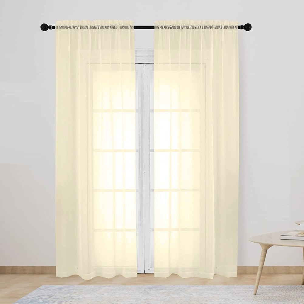 NEWEEN Sheer Curtains 84 inch Length 2 Panels Set White Curtains Clear Curtains Basic Rod Pocket Panel for Bedroom Living Room Yard Kitchen(55" X 84", White)