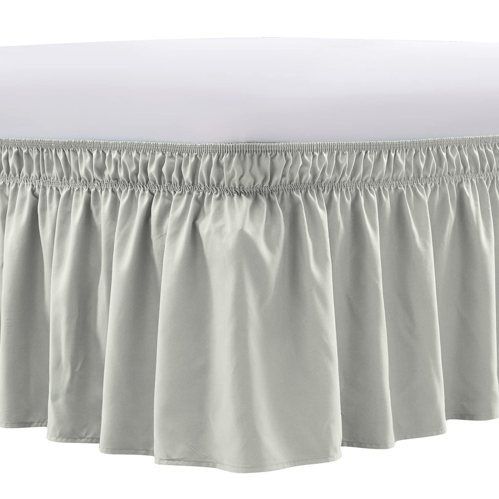 NEWEEN Wrap Around Bed Skirts for Queen Beds 15 Inches Drop, White Elastic Dust Ruffles Easy Fit Wrinkle & Fade Resistant Silky Luxurious Fabric Solid Machine Washable