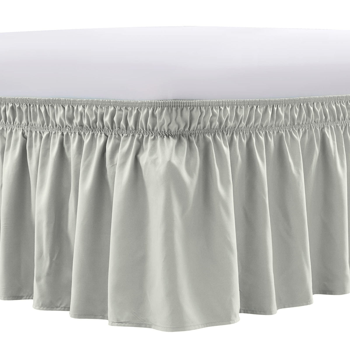 NEWEEN Wrap Around Bed Skirts for Queen Beds 15 Inches Drop, White Elastic Dust Ruffles Easy Fit Wrinkle & Fade Resistant Silky Luxurious Fabric Solid Machine Washable