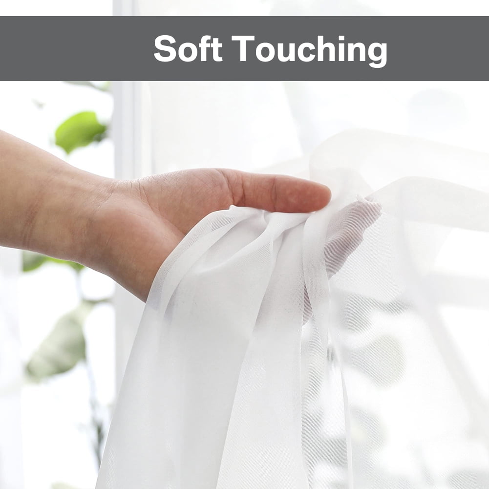 NEWEEN Sheer Curtains 84 inch Length 2 Panels Set White Curtains Clear Curtains Basic Rod Pocket Panel for Bedroom Living Room Yard Kitchen(55" X 84", White)
