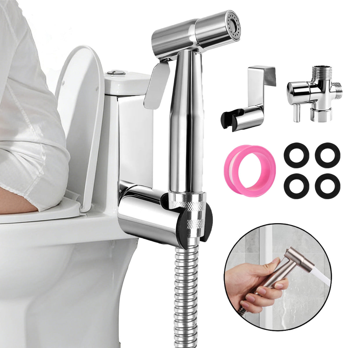 NEWEEN Handheld Bidet Sprayer for Toilet, Brushed Nickel Bidet Attachment for Toilet Adjustable Water Pressure Control with Bidet Hose for Feminine Wash Baby Diaper Cloth