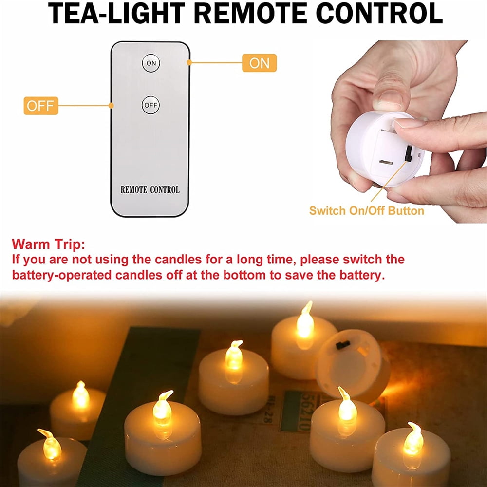 24pcs LED Tea Light Remote Control Candle Flickering Flameless LED Candle Realistic and Bright Battery Operated for Christmas Wedding Festival Celebration, Warm White